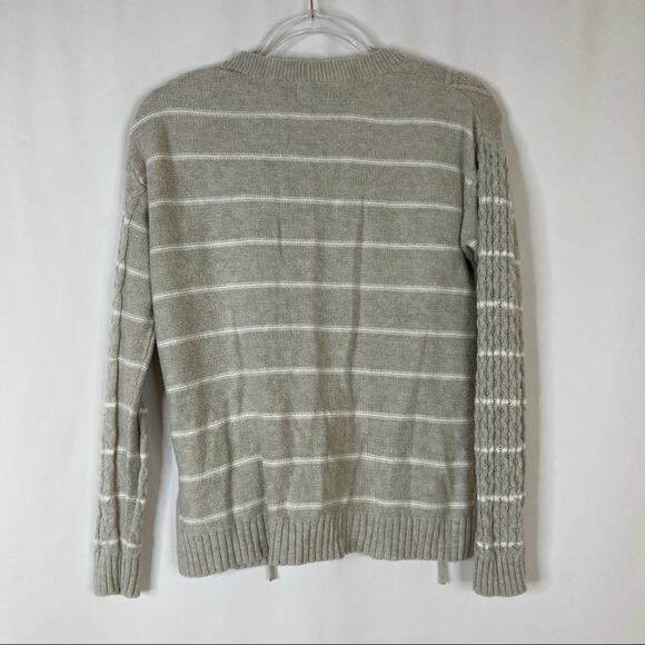3/$30 Old Navy | Tan White Stripe Lace Up Sweater S - Picture 7 of 7